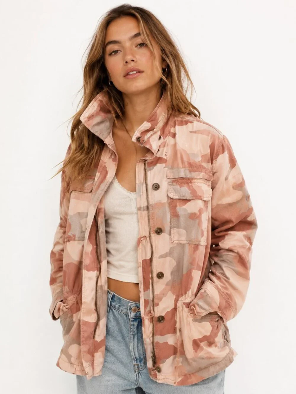 Free People Lead The Way Camo Field Jacket XS Taupe Combo Utility Cotton Boho